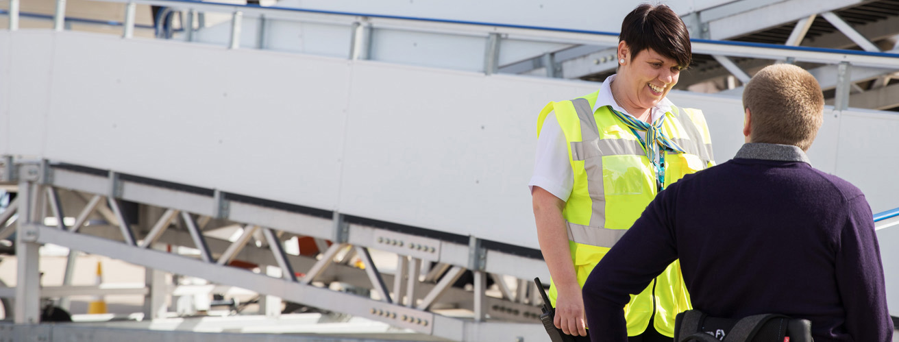 Special Assistance employee greeting a passenger at Bristol Airport