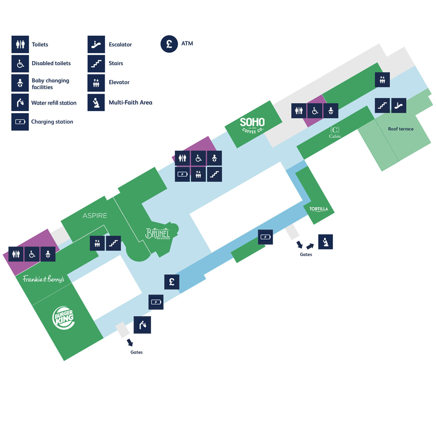 Bristol Airport Maps Ground floor, First floor and Mezzanine.